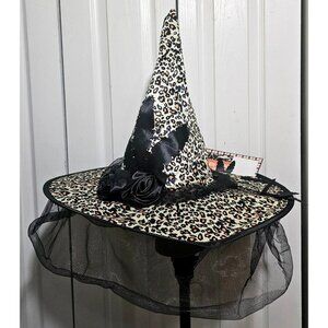 17" Leopard Print Witch Hat and Masquerade Mask Costume Halloween Hanging Decor